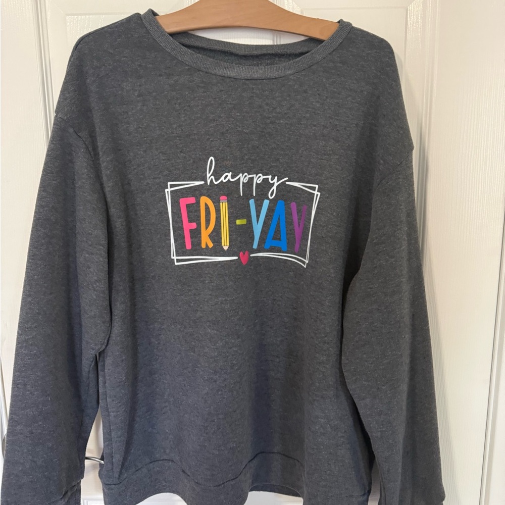Shein Happy Fri-Yay Graphic Sweatshirt - Charcoal